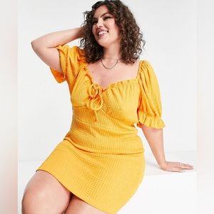 Wednesday's Girl Curve puff sleeve mini tea dress in textured orange